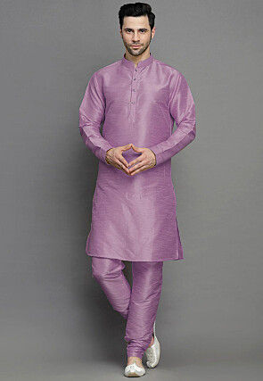 Solid Color Art Silk Kurta Set in Purple