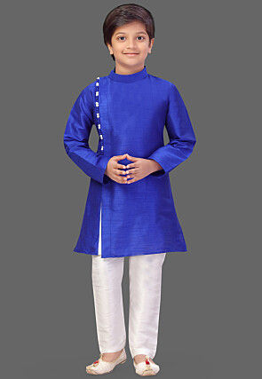 Solid Color Art Silk Kurta Set in Royal Blue