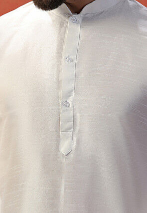 Solid Color Art Silk Kurta Set in White