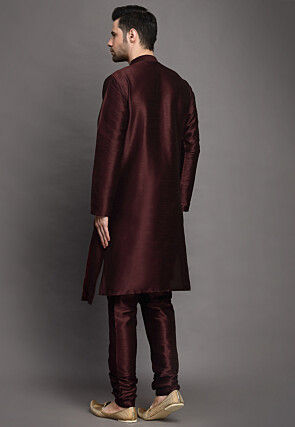 Solid Color Art Silk Kurta Set in Wine