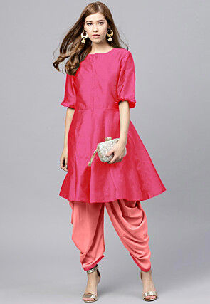 Solid Color Art Silk Kurti in Fuchsia