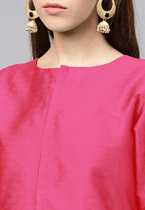 Solid Color Art Silk Kurti in Fuchsia