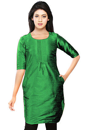 Solid Color Art Silk Kurti in Green