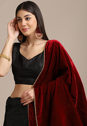 Solid Color Satin Lehenga in Black
