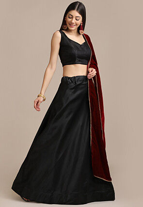 Solid Color Satin Lehenga in Black