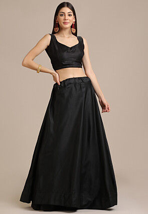 Solid Color Satin Lehenga in Black