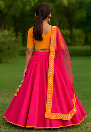 Plain Art Silk Lehenga in Fuchsia