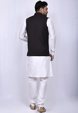 Solid Color Art Silk Nehru Jacket in Dark Brown