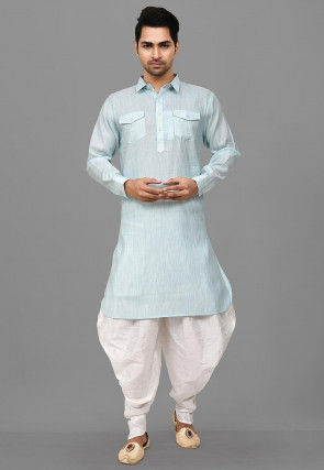 Solid Color Art Silk Paithani Suit in Light Blue
