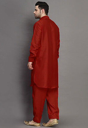 Solid Color Art Silk Paithani Suit in Maroon