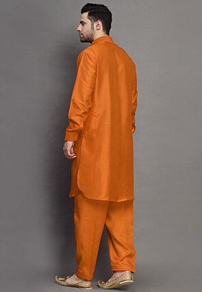 Solid Color Art Silk Paithani Suit in Orange