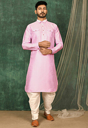 Solid Color Art Silk Paithani Suit in Pink