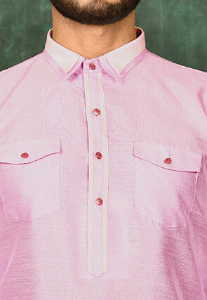 Solid Color Art Silk Pathani Suit in Pink