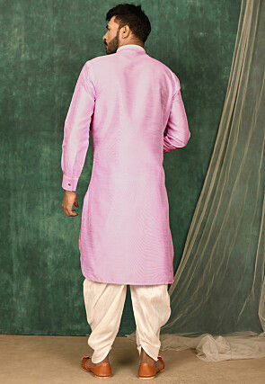 Solid Color Art Silk Pathani Suit in Pink