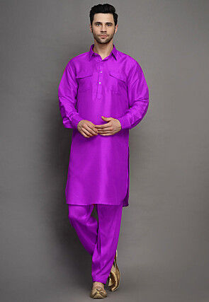 Solid Color Art Silk Paithani Suit in Violet