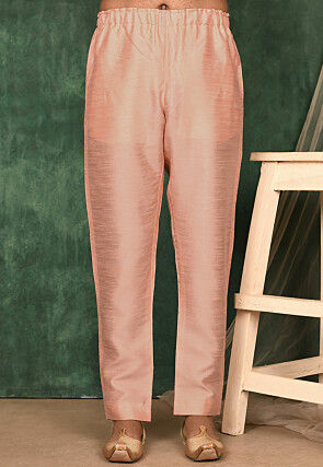 Solid Color Art Silk Pajama in Peach