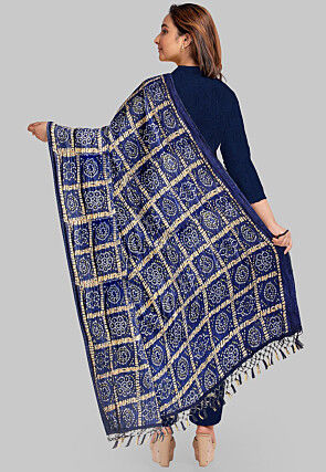 Solid Color Art Silk Pakistani Suit in Indigo Blue