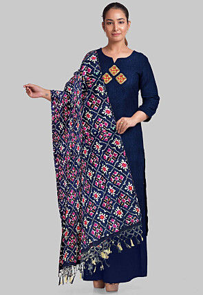 Solid Color Art Silk Pakistani Suit in Indigo Blue