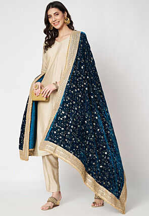 Solid Color Art Silk Pakistani Suit in Light Beige