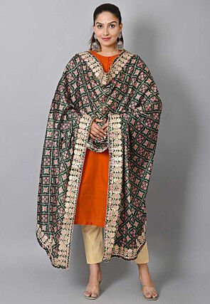 Solid Color Art Silk Pakistani Suit in Orange