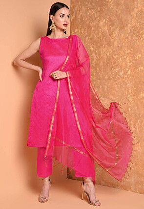 Solid Color Art Silk Pakistani Suit in Pink