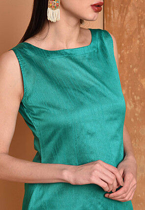 Solid Color Art Silk Pakistani Suit in Teal Green