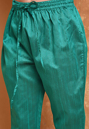 Solid Color Art Silk Pakistani Suit in Teal Green