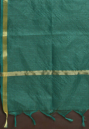Solid Color Art Silk Pakistani Suit in Teal Green