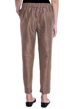 Solid Color Art Silk Pant in Brown
