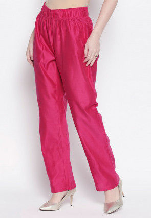 Solid Color Art Silk Pant in Fuchsia