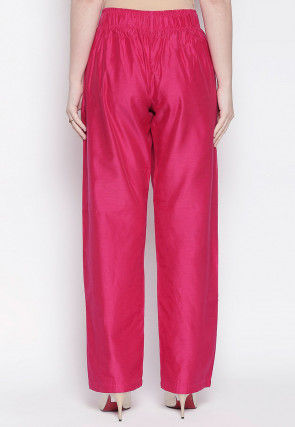 Solid Color Art Silk Pant in Fuchsia