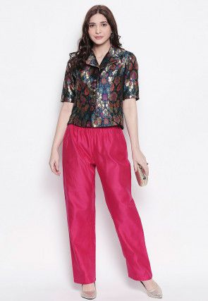 Solid Color Art Silk Pant in Fuchsia
