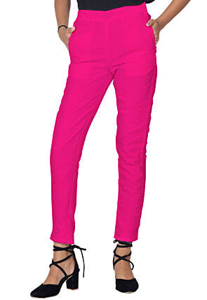 Solid Color Art Silk Pant in Fuchsia