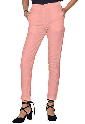 Solid Color Art Silk Pant in Peach