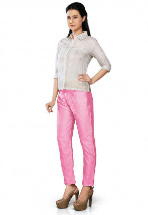Solid Color Art Silk Pant in Pink
