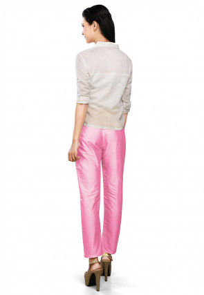 Solid Color Art Silk Pant in Pink
