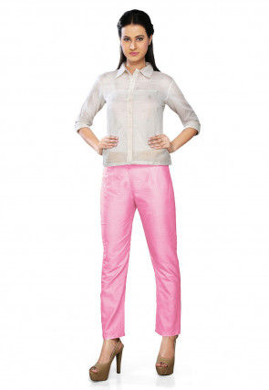 Solid Color Art Silk Pant in Pink