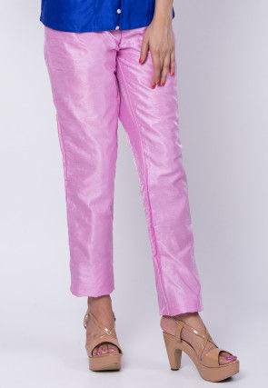 Solid Color Art Silk Pant in Pink
