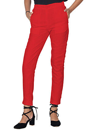 Solid Color Art Silk Pant in Red