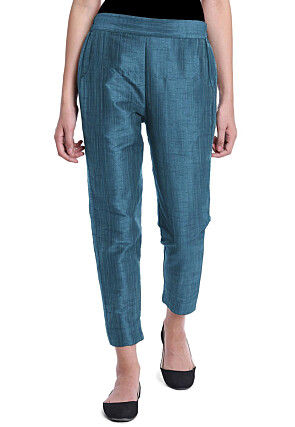 Solid Color Art Silk Pant in Teal Blue