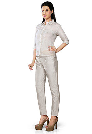 Solid Color Art Silk Pant in White