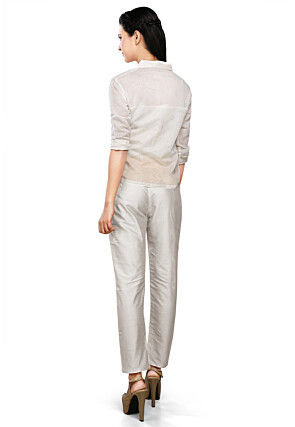 Solid Color Art Silk Pant in White