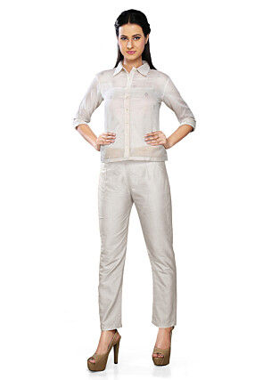 Solid Color Art Silk Pant in White