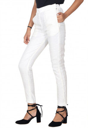 Solid Color Art Silk Pant in White