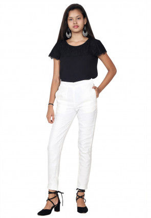 Solid Color Art Silk Pant in White