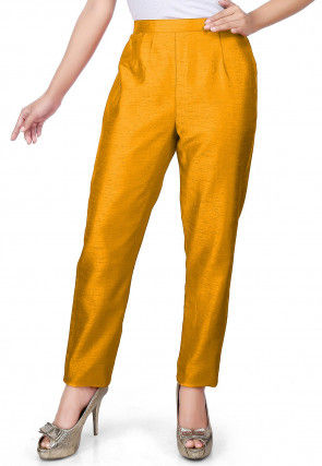 Solid Color Art Silk Pant in Yellow