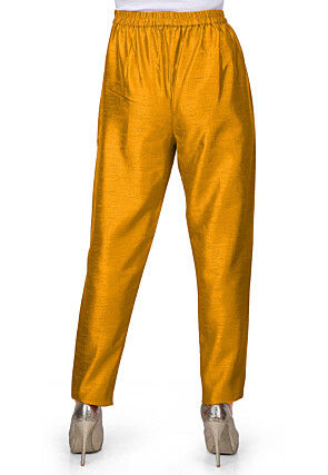 Solid Color Art Silk Pant in Yellow