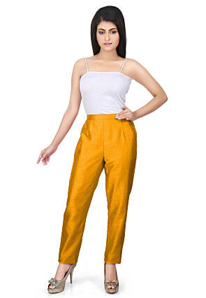 Solid Color Art Silk Pant in Yellow