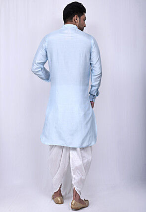 Solid Color Art Silk Pathani Suit in Sky Blue