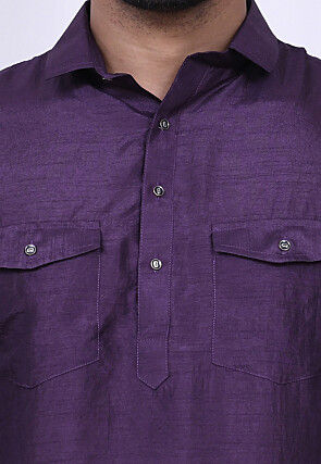 Solid Color Art Silk Pathani Suit in Violet
